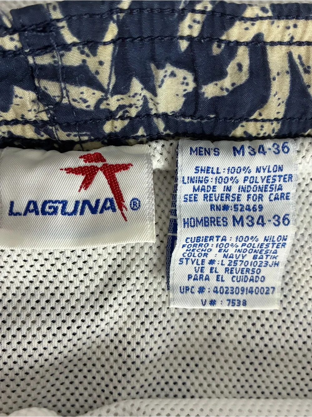 Laguna Swim Trunks Men Sz M 34-36 Blue Gray Leaf Print pockets drawstring Liner